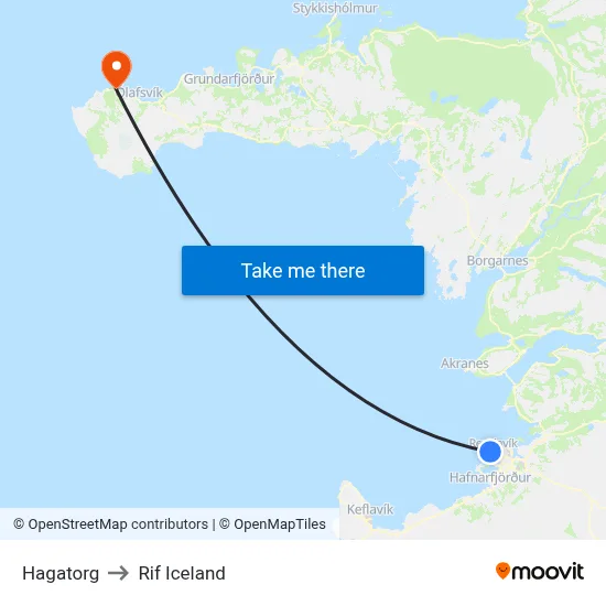 Hagatorg to Rif Iceland map