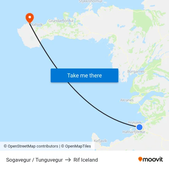 Sogavegur / Tunguvegur to Rif Iceland map