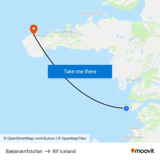 Bæjarskrifstofan to Rif Iceland map
