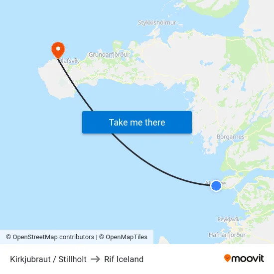 Kirkjubraut / Stillholt to Rif Iceland map