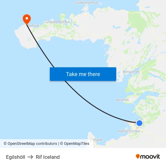 Egilshöll to Rif Iceland map
