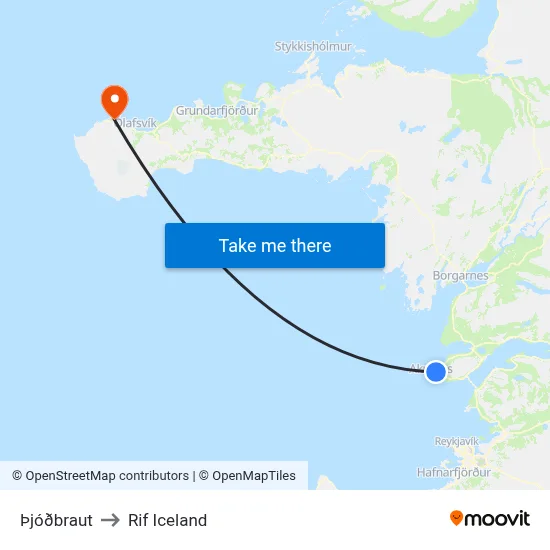 Þjóðbraut to Rif Iceland map