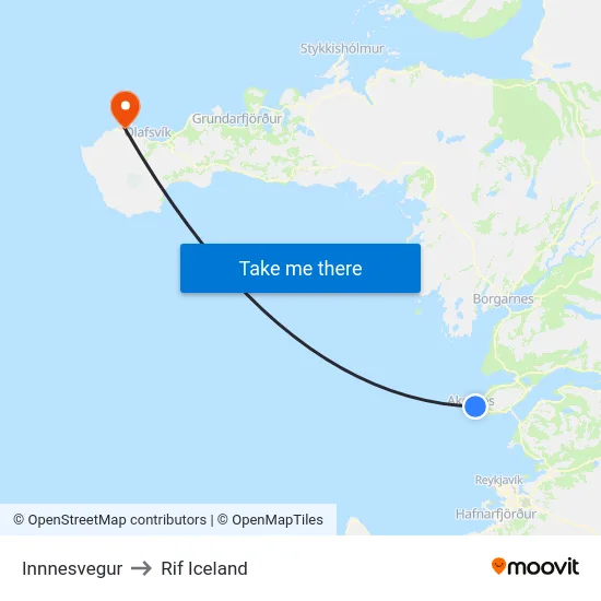 Innnesvegur to Rif Iceland map