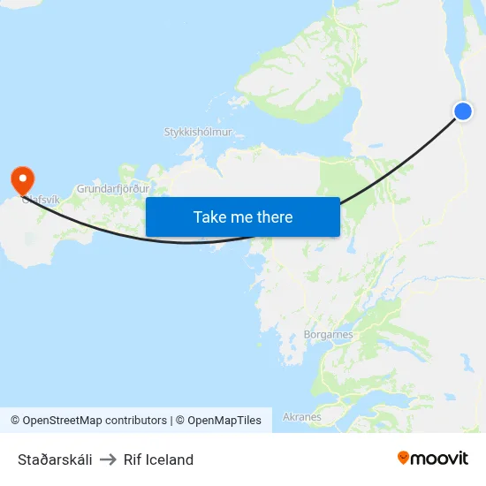 Staðarskáli to Rif Iceland map