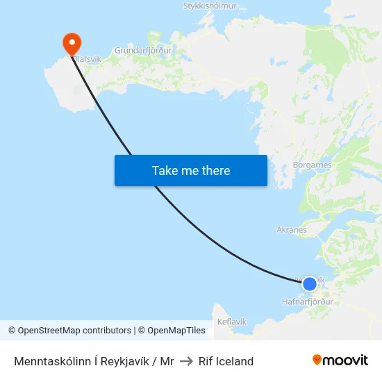 Menntaskólinn Í Reykjavík / Mr to Rif Iceland map