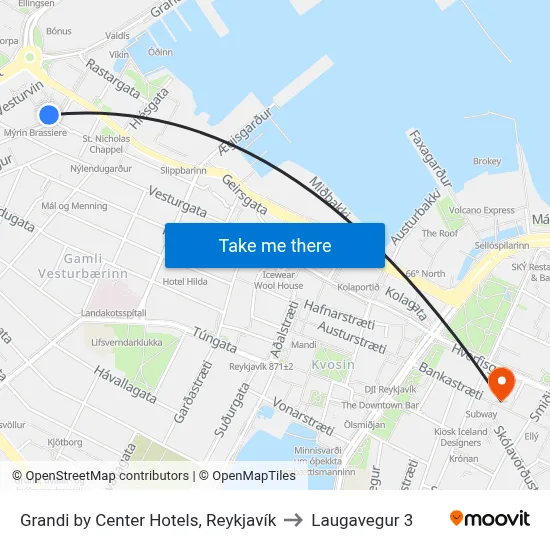 Grandi by Center Hotels, Reykjavík to Laugavegur 3 map