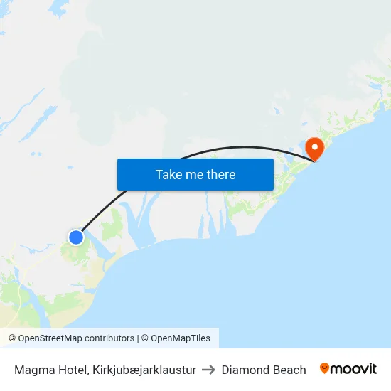 Magma Hotel, Kirkjubæjarklaustur to Diamond Beach map