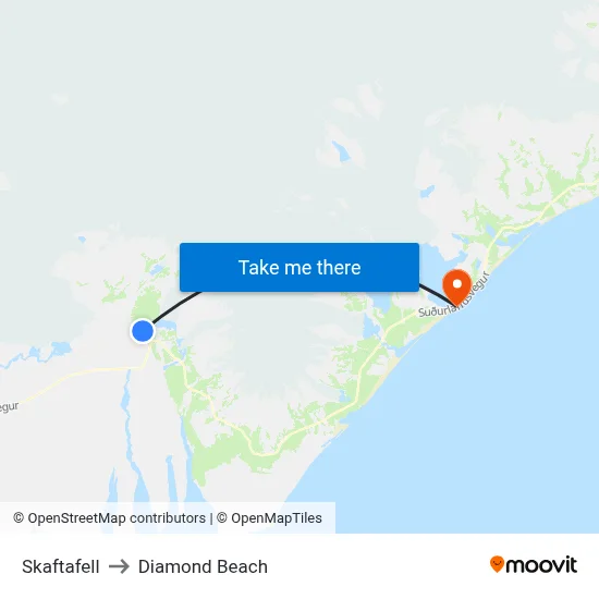 Skaftafell to Diamond Beach map
