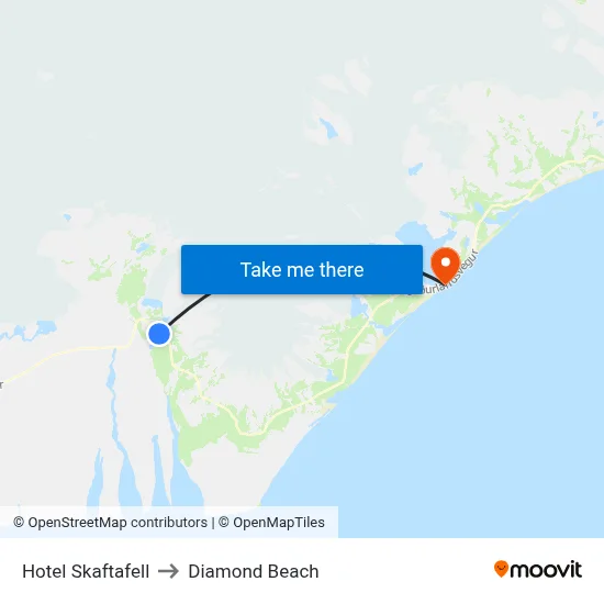 Fosshotel Skaftafell to Diamond Beach map