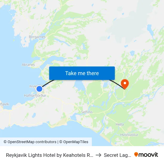 Reykjavik Lights Hotel by Keahotels Reykjavík to Secret Lagoon map