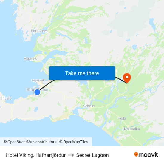 Hotel Viking, Hafnarfjördur to Secret Lagoon map