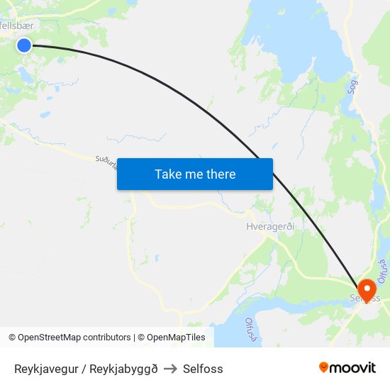 Reykjavegur / Reykjabyggð to Selfoss map