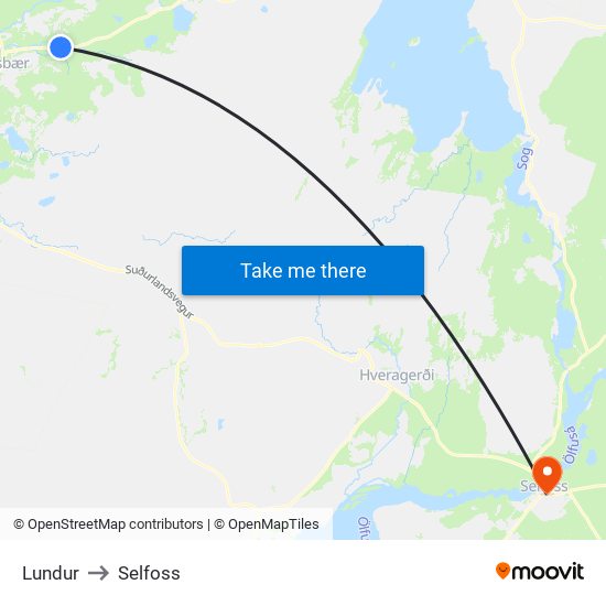 Lundur to Selfoss map
