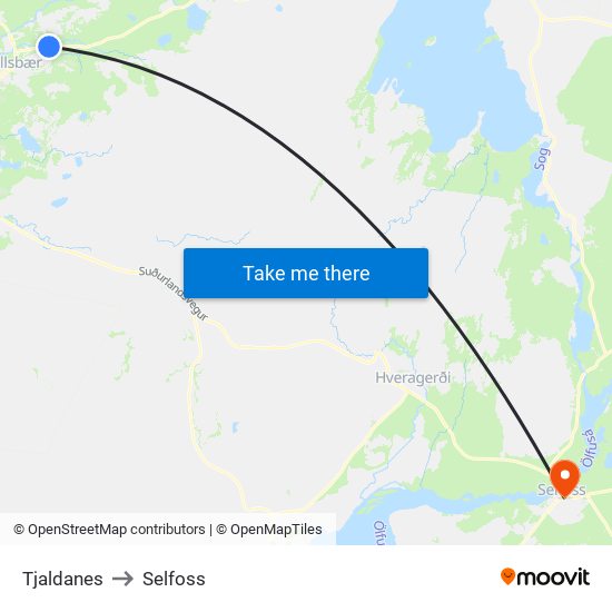 Tjaldanes to Selfoss map