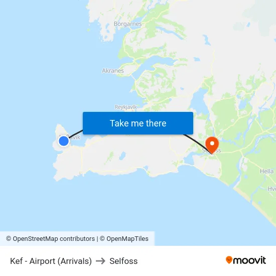 Kef - Airport (Arrivals) to Selfoss map
