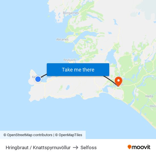 Hringbraut / Knattspyrnuvöllur to Selfoss map