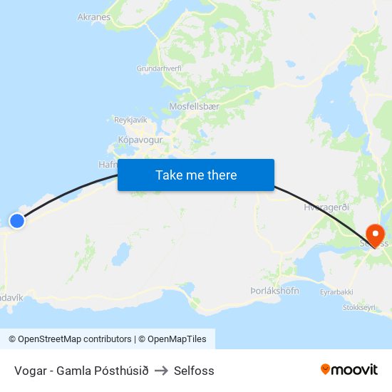 Vogar - Gamla Pósthúsið to Selfoss map