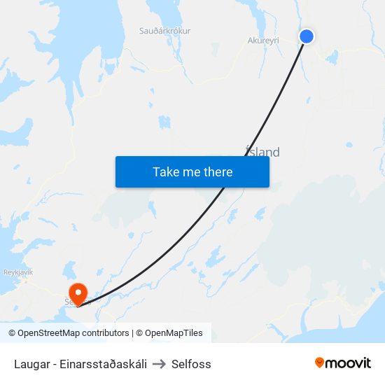 Laugar - Einarsstaðaskáli to Selfoss map