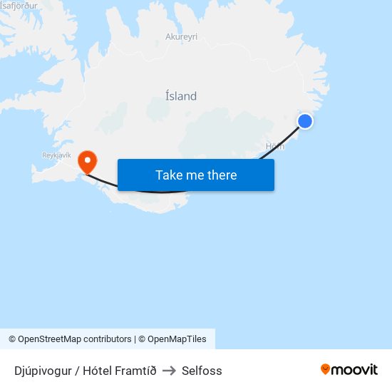 Djúpivogur / Hótel Framtíð to Selfoss map