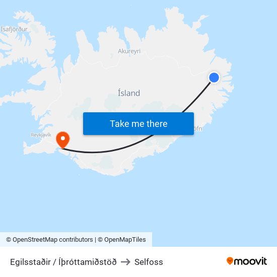 Egilsstaðir / Íþróttamiðstöð to Selfoss map