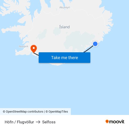 Höfn / Flugvöllur to Selfoss map