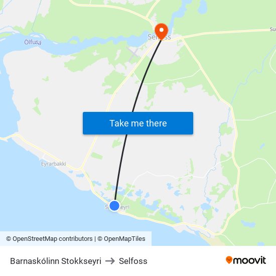 Barnaskólinn Stokkseyri to Selfoss map