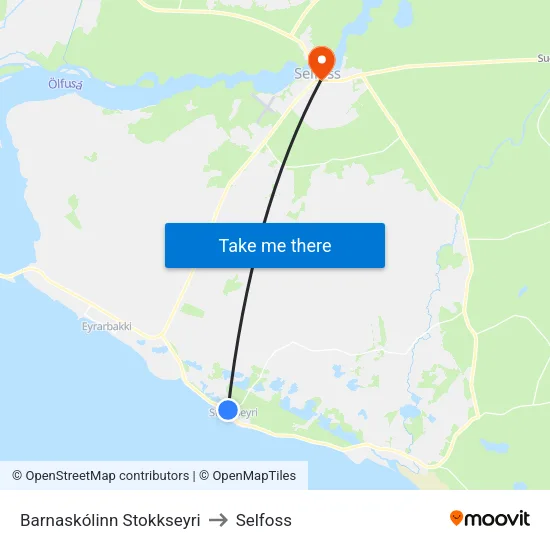 Barnaskólinn Stokkseyri to Selfoss map