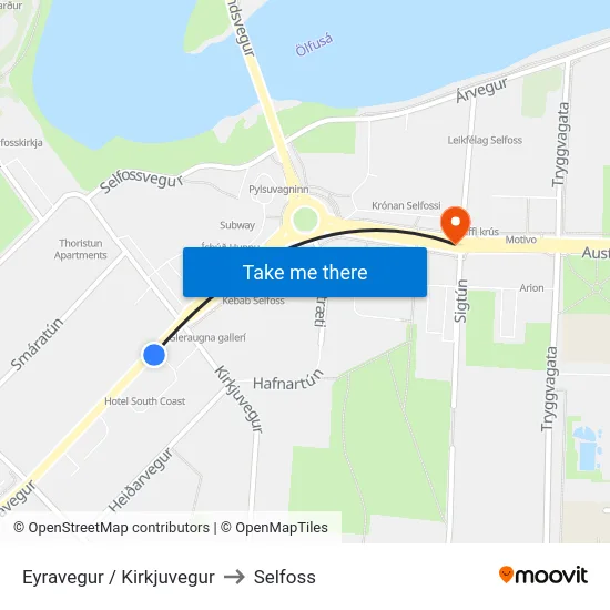 Eyravegur / Kirkjuvegur to Selfoss map