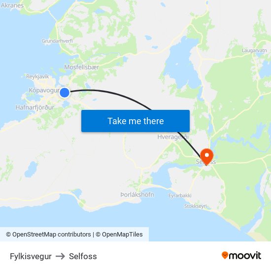 Fylkisvegur to Selfoss map