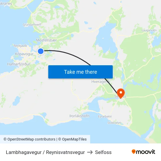 Lambhagavegur / Reynisvatnsvegur to Selfoss map