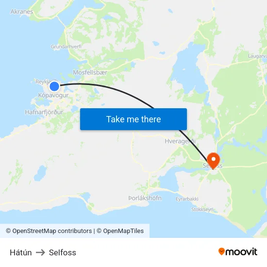 Hátún to Selfoss map