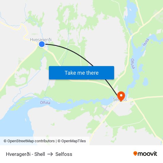 Hveragerði - Shell to Selfoss map