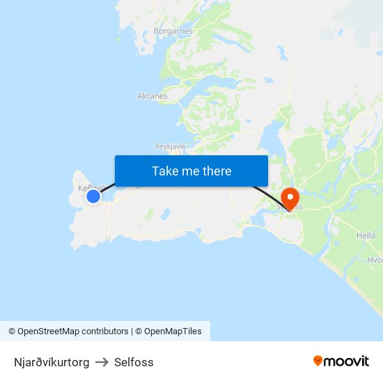 Njarðvíkurtorg to Selfoss map