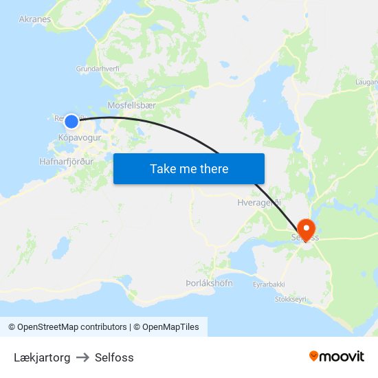 Lækjartorg to Selfoss map
