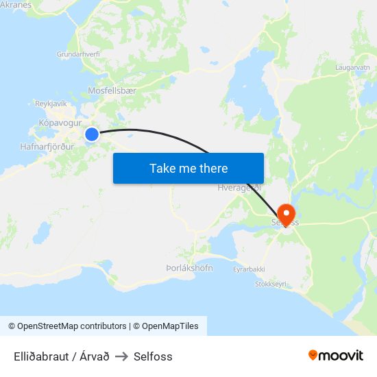 Elliðabraut / Árvað to Selfoss map