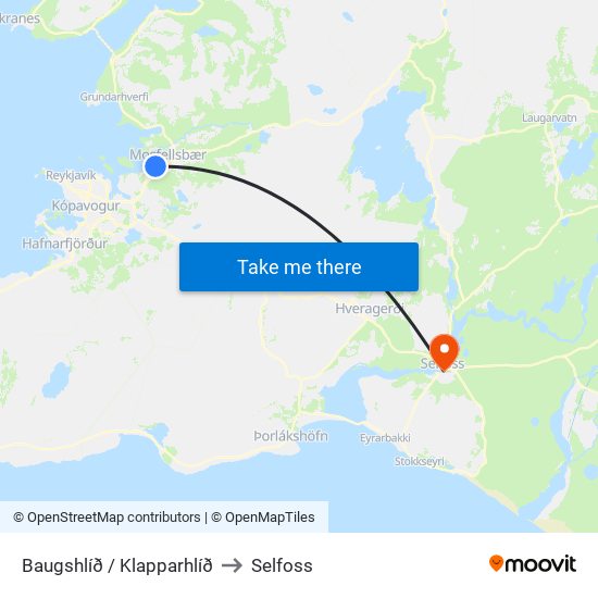 Baugshlíð / Klapparhlíð to Selfoss map