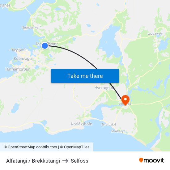 Álfatangi / Brekkutangi to Selfoss map