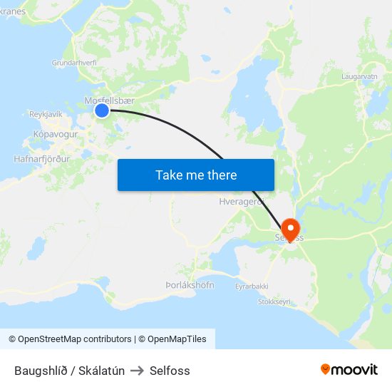 Baugshlíð / Skálatún to Selfoss map