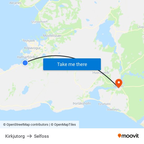 Kirkjutorg to Selfoss map