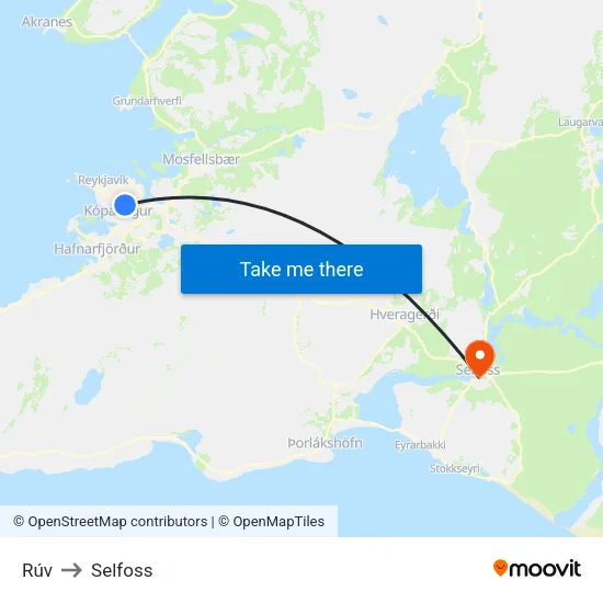 Rúv to Selfoss map