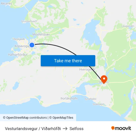 Vesturlandsvegur / Viðarhöfði to Selfoss map