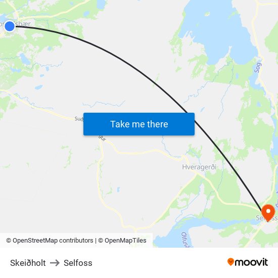 Skeiðholt to Selfoss map