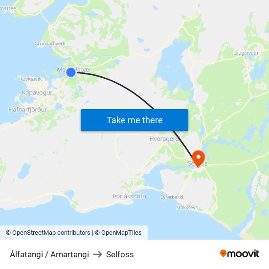 Álfatangi / Arnartangi to Selfoss map