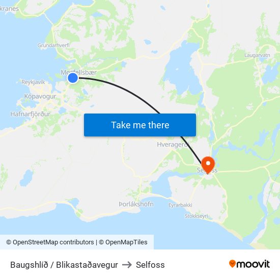 Baugshlíð / Blikastaðavegur to Selfoss map