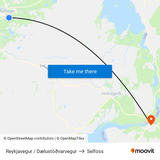 Reykjavegur / Dælustöðvarvegur to Selfoss map