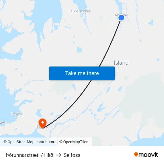 Þórunnarstræti / Hlíð to Selfoss map