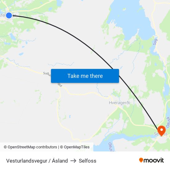 Vesturlandsvegur / Ásland to Selfoss map