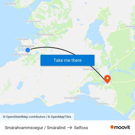 Smárahvammsvegur / Smáralind to Selfoss map
