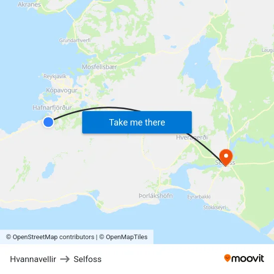 Hvannavellir to Selfoss map