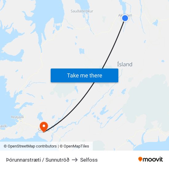 Þórunnarstræti / Sunnutröð to Selfoss map